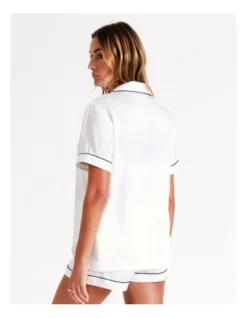 Chloe & Lola Short Sleeve Satin Pyjamas Set In Ivory -Chloe Sales Store 743958190 743955400 4 720x928