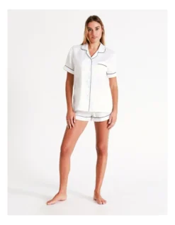 Chloe & Lola Short Sleeve Satin Pyjamas Set In Ivory -Chloe Sales Store 743958190 743955400 5 720x928