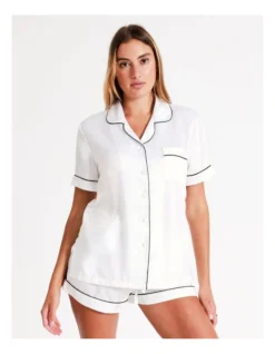 Chloe & Lola Short Sleeve Satin Pyjamas Set In Ivory -Chloe Sales Store 743958190 743955400 6 720x928
