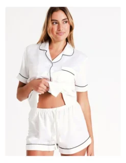 Chloe & Lola Short Sleeve Satin Pyjamas Set In Ivory -Chloe Sales Store 743958190 743955400 7 720x928