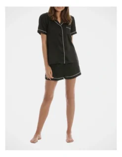 Chloe & Lola Basics Short Sleeve Satin Pyjamas Set Black