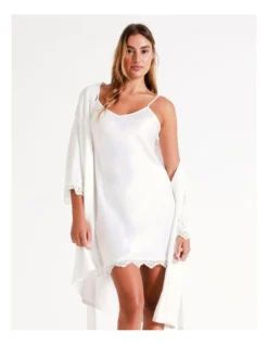 Chloe & Lola Satin Robe In Ivory