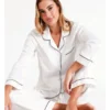 Chloe & Lola Long Sleeve Satin Pyjamas Set In Ivory