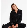 Chloe & Lola Long Sleeve Satin Pyjamas Set Black