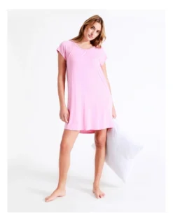 Chloe & Lola Bamboo Short Sleeve Nightie In Pink