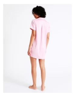 Chloe & Lola Monogram Jacquard Satin Short Sleeve Sleep Shirt In Pink/White -Chloe Sales Store 929427850 6 720x928