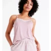 Chloe & Lola Spliced Sleep Cami In Rose Gingham