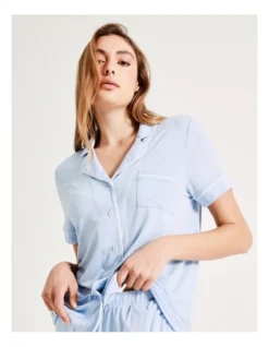 Chloe & Lola Bamboo Short Sleeve Short PJ Set In Blue -Chloe Sales Store 929889190 6 720x928