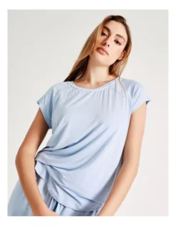 Chloe & Lola Bamboo Short Sleeve PJ Top In Blue -Chloe Sales Store 929889280 3 720x928