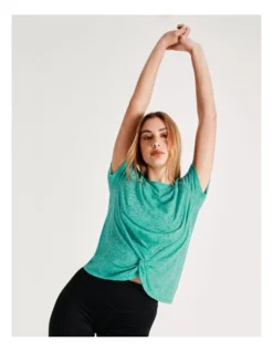 Chloe & Lola Twist Front Burnout Tee In Blue