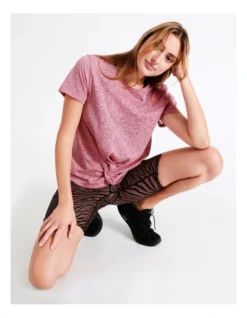 Chloe & Lola Twist Front Burnout Tee In Pink