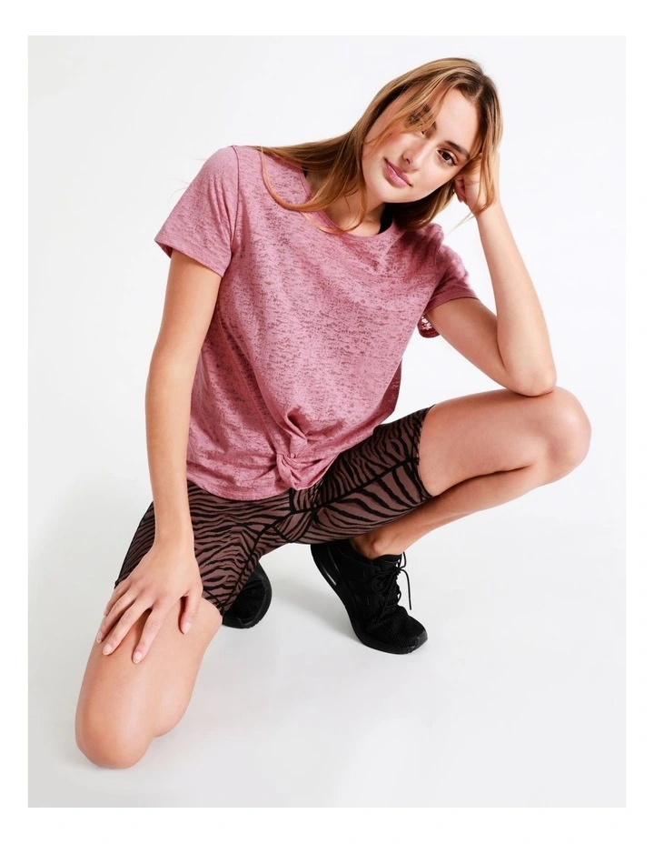Chloe & Lola Twist Front Burnout Tee In Pink 1 Chloe & Lola Twist Front Burnout Tee In Pink