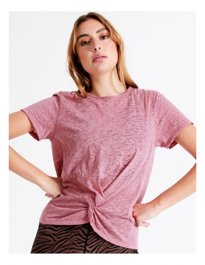 Chloe & Lola Twist Front Burnout Tee In Pink 3 Chloe & Lola Twist Front Burnout Tee In Pink - Image 3