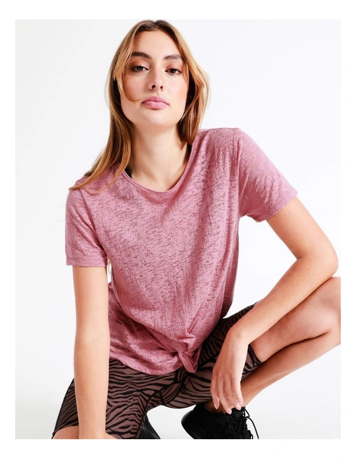 Chloe & Lola Twist Front Burnout Tee In Pink 4 Chloe & Lola Twist Front Burnout Tee In Pink - Image 4