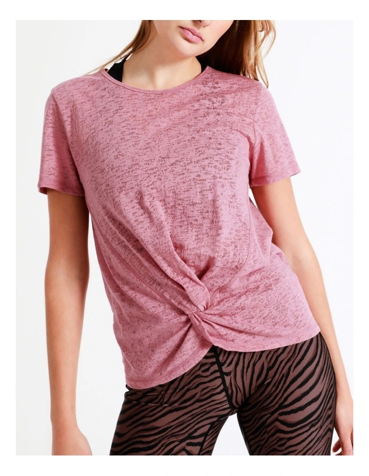 Chloe & Lola Twist Front Burnout Tee In Pink 5 Chloe & Lola Twist Front Burnout Tee In Pink - Image 5