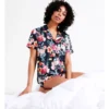 Chloe & Lola Novelty Satin Short Sleeve PJ Set In Navy