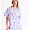 Chloe & Lola Novelty Satin Short Sleeve PJ Set In Blue