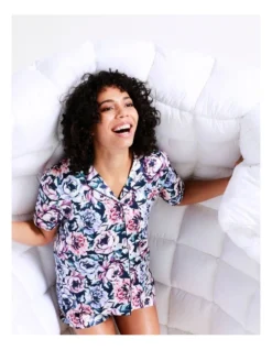 Chloe & Lola Flat Satin Short Sleeve PJ Set In Navy -Chloe Sales Store 943343200 5 720x928