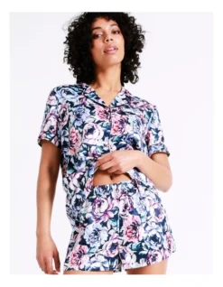 Chloe & Lola Flat Satin Short Sleeve PJ Set In Navy -Chloe Sales Store 943343200 6 720x928