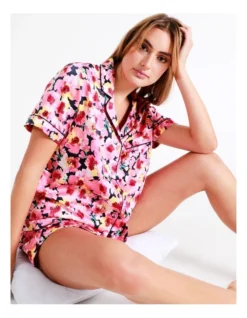 Chloe & Lola Satin Short Sleeve PJ Set In Pink -Chloe Sales Store 943551640 943575670 3 720x928
