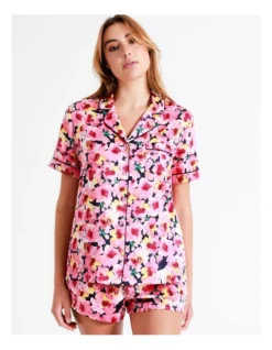 Chloe & Lola Satin Short Sleeve PJ Set In Pink -Chloe Sales Store 943551640 943575670 4 720x928