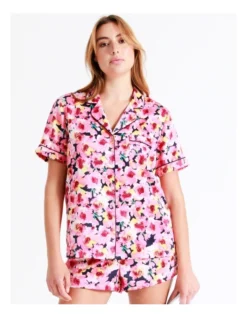 Chloe & Lola Satin Short Sleeve PJ Set In Pink -Chloe Sales Store 943551640 943575670 6 720x928