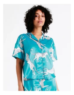 Chloe & Lola Satin Sleep Shirt In Teal