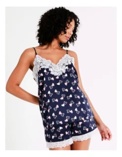 Chloe & Lola Satin Cami Lace Boxer Set In Navy -Chloe Sales Store 943552180 943652620 3 720x928