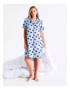 Chloe & Lola Satin Spot Sleep Shirt In Blue