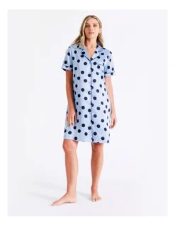 Chloe & Lola Satin Spot Sleep Shirt In Blue -Chloe Sales Store 943552630 4 720x928