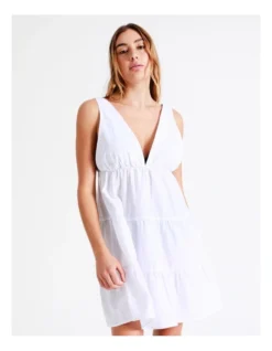 Chloe & Lola Cotton Tiered Mini Dress In White