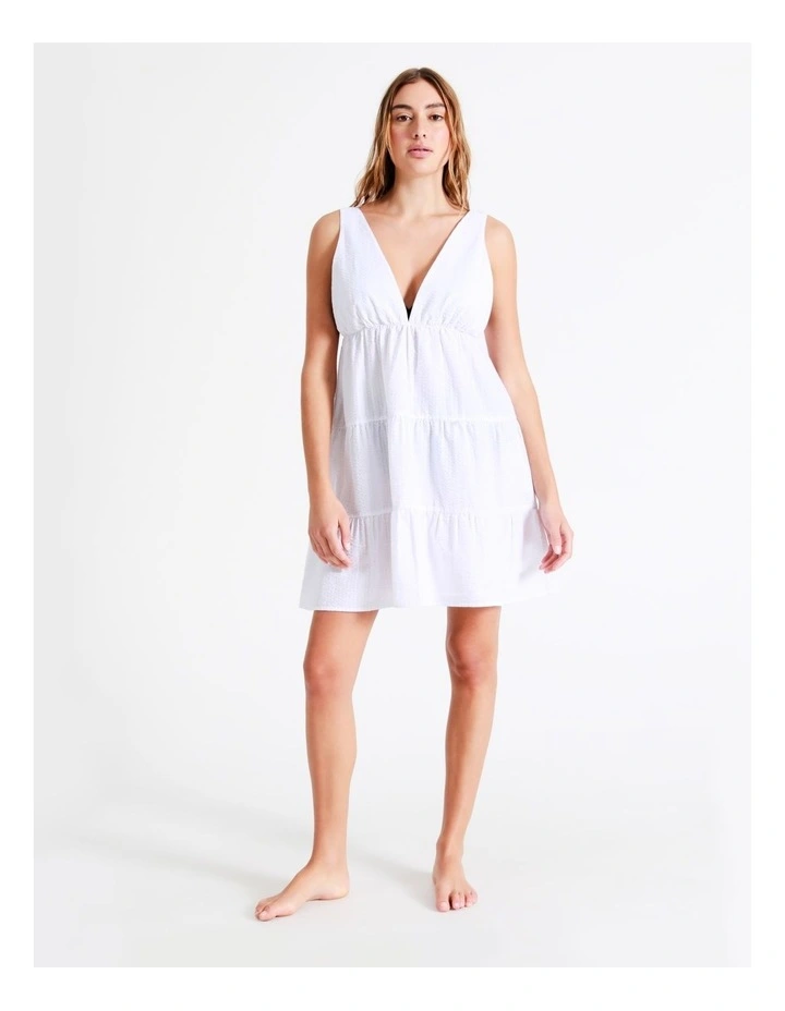 Chloe & Lola Cotton Tiered Mini Dress In White 2 Chloe & Lola Cotton Tiered Mini Dress In White - Image 2