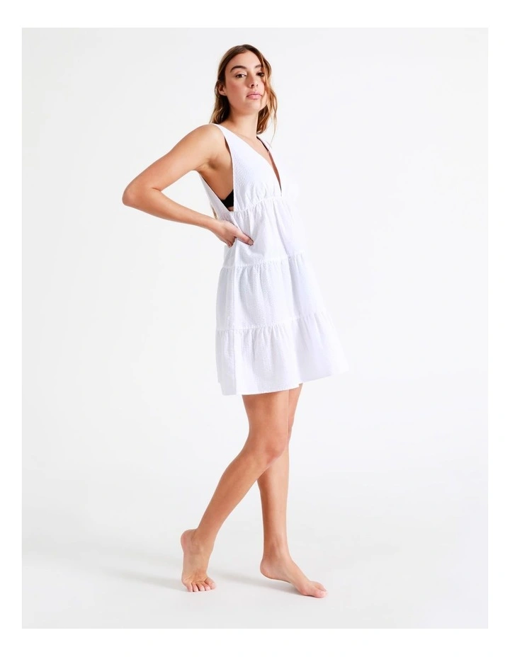 Chloe & Lola Cotton Tiered Mini Dress In White 3 Chloe & Lola Cotton Tiered Mini Dress In White - Image 3