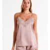 Chloe & Lola Satin Cami Lace Boxer Set In Dusty Pink