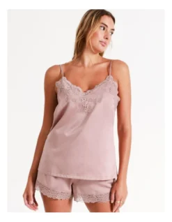 Chloe & Lola Satin Cami Lace Boxer Set In Dusty Pink -Chloe Sales Store 958165120 3 1 720x928
