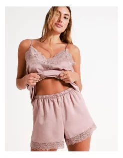 Chloe & Lola Satin Cami Lace Boxer Set In Dusty Pink -Chloe Sales Store 958165120 6 720x928