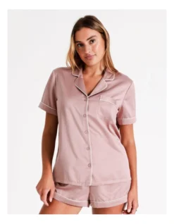 Chloe & Lola Satin Short Sleeve PJ Set In Dusty Pink -Chloe Sales Store 958165210 3 1 720x928