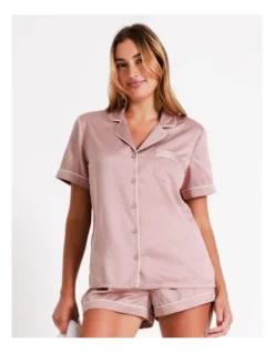 Chloe & Lola Satin Short Sleeve PJ Set In Dusty Pink -Chloe Sales Store 958165210 4 1 720x928