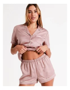 Chloe & Lola Satin Short Sleeve PJ Set In Dusty Pink -Chloe Sales Store 958165210 7 720x928