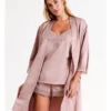 Chloe & Lola Satin Lace Robe In Dusty Pink