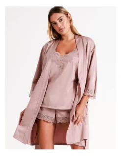 Chloe & Lola Satin Lace Robe In Dusty Pink