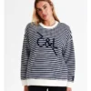 Chloe & Lola Core Logo Sweater In Navy/Ivory Stripe