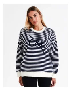 Chloe & Lola Core Logo Sweater In Navy/Ivory Stripe