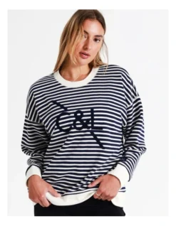 Chloe & Lola Core Logo Sweater In Navy/Ivory Stripe -Chloe Sales Store 967255570 5 720x928