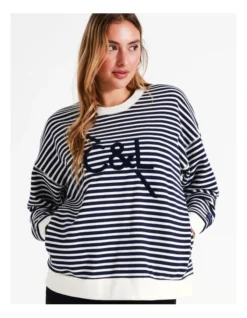 Chloe & Lola Core Logo Sweater In Navy/Ivory Stripe -Chloe Sales Store 967255570 7 720x928