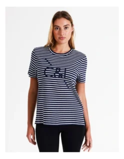 Chloe & Lola Logo Tee Short Sleeve In Ivory/Navy