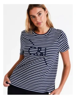 Chloe & Lola Logo Tee Short Sleeve In Ivory/Navy -Chloe Sales Store 967255840 4 720x928