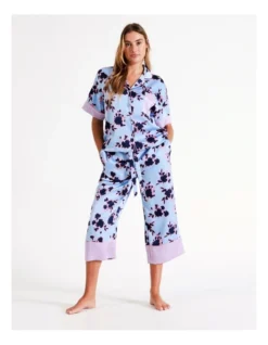 Chloe & Lola Andrea Recycled Satin 3/4 Pant In Ink Floral