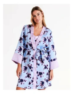 Chloe & Lola Andrea Recycled Satin Robe In Ink Floral