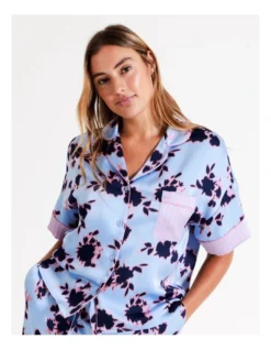 Chloe & Lola Andrea Recycled Satin Short Sleeve Shirt In Ink Floral -Chloe Sales Store 967374730 4 720x928